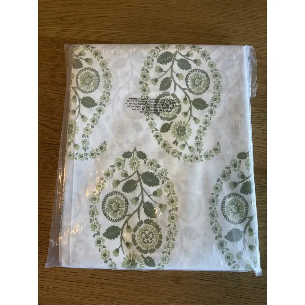 Garnet Hill Organic Cotton Twin Flat Sheet Siesta Green Flower Paisley NIP